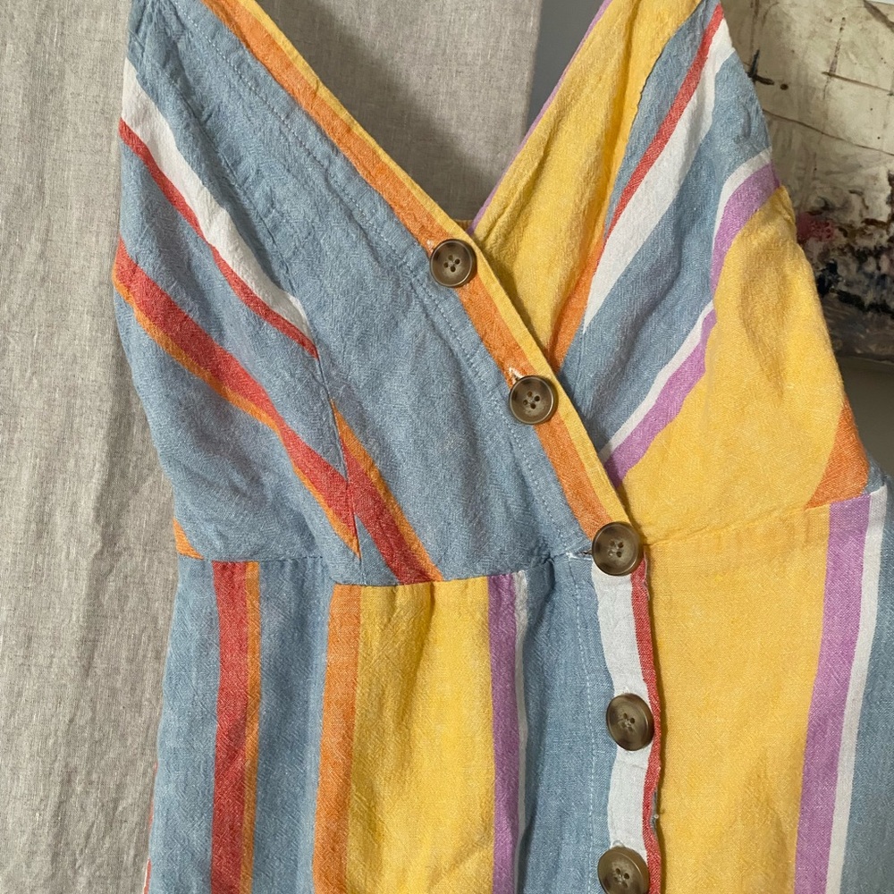 Striped Button Linen Slip Dress
